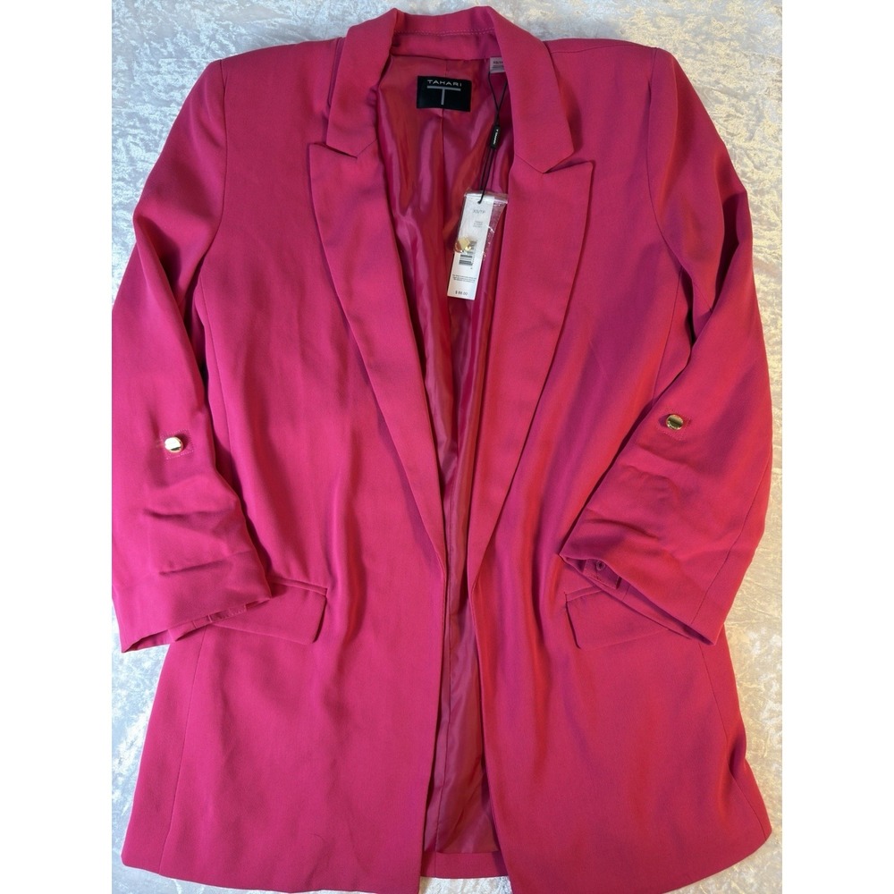Tahari Fuchsia Open Front Blazer NWT XS Roll Tab Sleeve Career Jacket